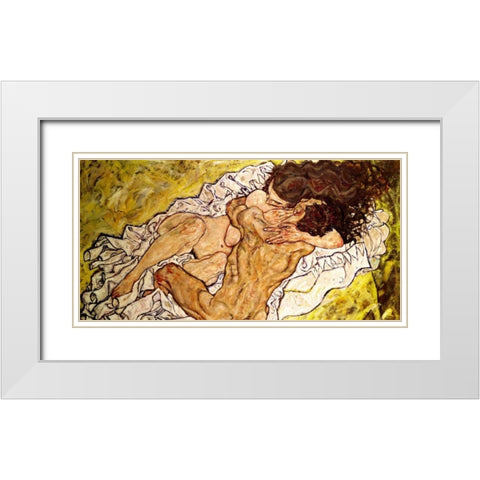 The Embrace White Modern Wood Framed Art Print with Double Matting by Schiele, Egon