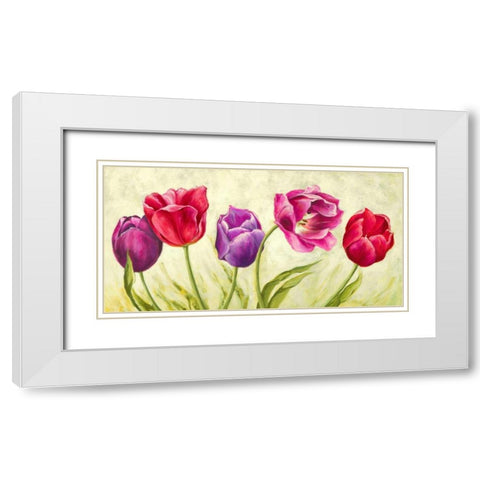 Tulipani danzanti White Modern Wood Framed Art Print with Double Matting by Mei, Silvia