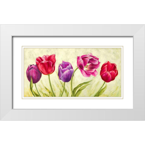 Tulipani danzanti White Modern Wood Framed Art Print with Double Matting by Mei, Silvia