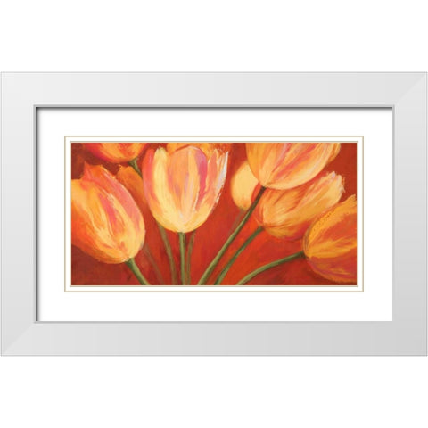 Orange Tulips White Modern Wood Framed Art Print with Double Matting by Mei, Silvia