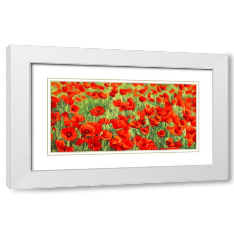 Poppy Field White Modern Wood Framed Art Print with Double Matting by Mei, Silvia