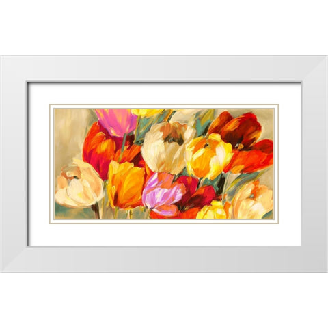 Field of Colorful Tulips White Modern Wood Framed Art Print with Double Matting by Stone, Jim