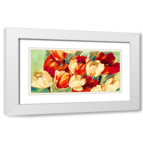 Red And White Tulips White Modern Wood Framed Art Print with Double Matting by Stone, Jim