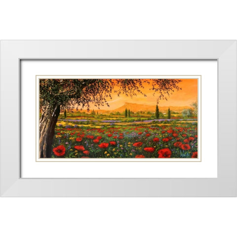 Pianura in fiore White Modern Wood Framed Art Print with Double Matting by Marzari, Tebo