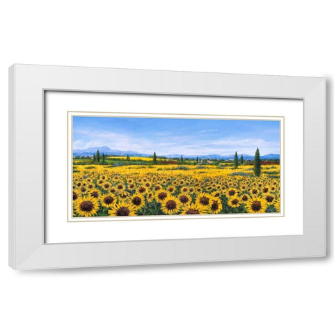 Girasoli White Modern Wood Framed Art Print with Double Matting by Marzari, Tebo
