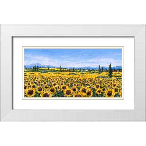 Girasoli White Modern Wood Framed Art Print with Double Matting by Marzari, Tebo