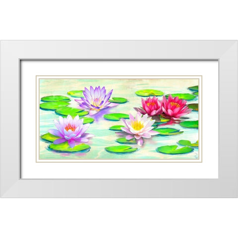 Nympheas White Modern Wood Framed Art Print with Double Matting by Rizzardi, Teo