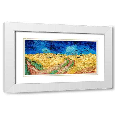 Wheat Field with Crows White Modern Wood Framed Art Print with Double Matting by Van Gogh, Vincent