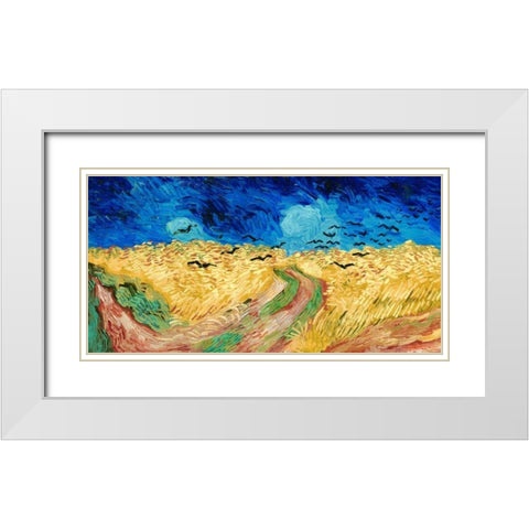 Wheat Field with Crows White Modern Wood Framed Art Print with Double Matting by Van Gogh, Vincent
