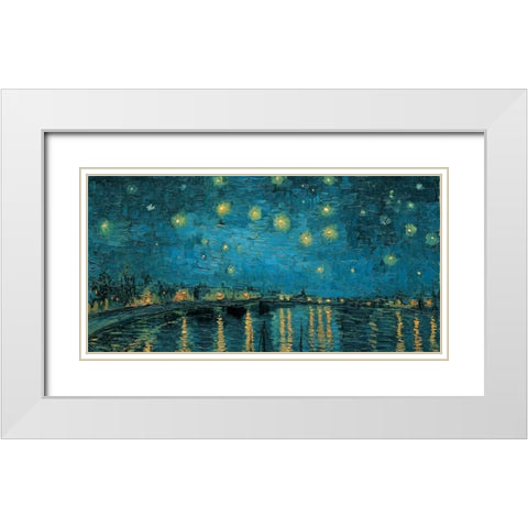 The Starry Night White Modern Wood Framed Art Print with Double Matting by Van Gogh, Vincent