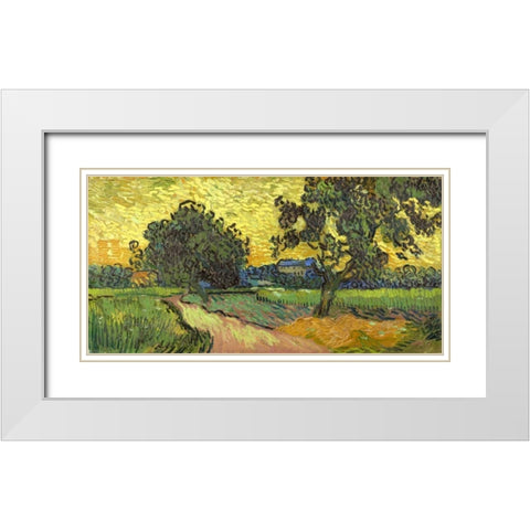 Landscape at twilight White Modern Wood Framed Art Print with Double Matting by Van Gogh, Vincent