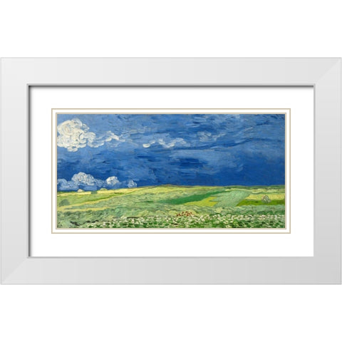 Wheatfield under thunderclouds White Modern Wood Framed Art Print with Double Matting by Van Gogh, Vincent