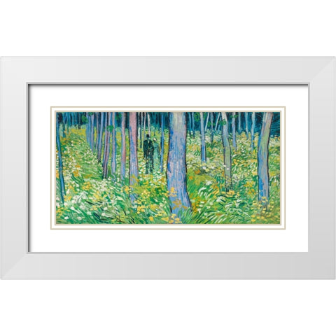 Undergrowth with two figures White Modern Wood Framed Art Print with Double Matting by van Gogh, Vincent