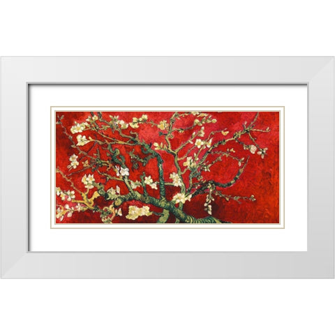 Mandorlo in fiore (red variation, detail) White Modern Wood Framed Art Print with Double Matting by Van Gogh, Vincent