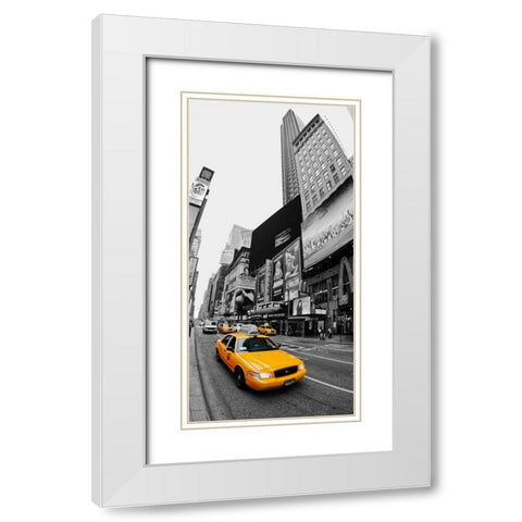 Taxi in Times Square, NYC White Modern Wood Framed Art Print with Double Matting by Ratsenskiy, Vadim