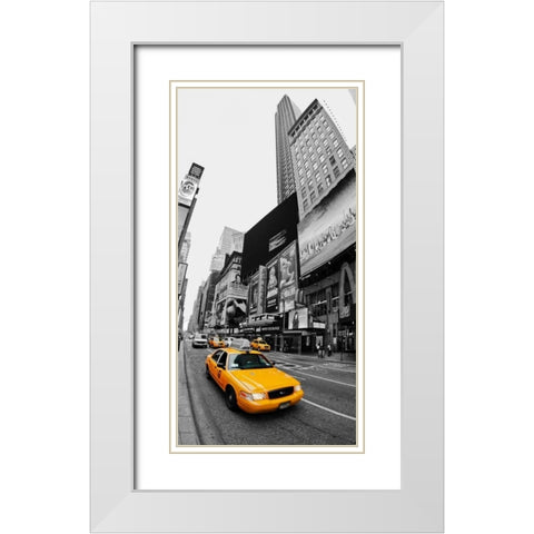 Taxi in Times Square, NYC White Modern Wood Framed Art Print with Double Matting by Ratsenskiy, Vadim
