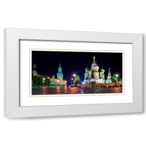 Red Square at night Moscow White Modern Wood Framed Art Print with Double Matting by Ratsenskiy, Vadim