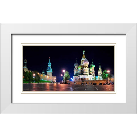 Red Square at night Moscow White Modern Wood Framed Art Print with Double Matting by Ratsenskiy, Vadim