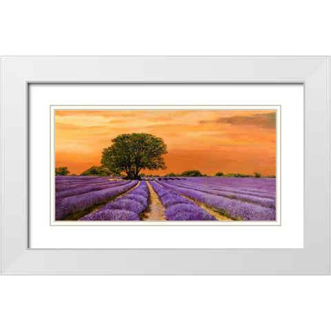 Campo al tramonto White Modern Wood Framed Art Print with Double Matting by Sella, Valerio