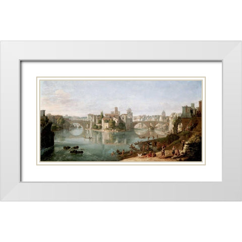 The Tiber in Rome White Modern Wood Framed Art Print with Double Matting by van Wittel, Gaspar