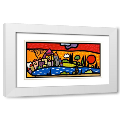Tramonto sul lago White Modern Wood Framed Art Print with Double Matting by Wallas