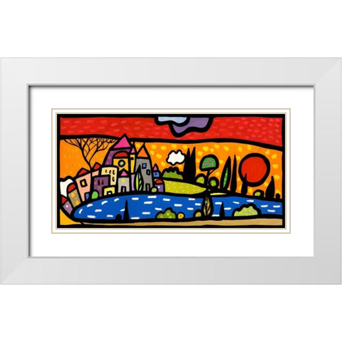 Tramonto sul lago White Modern Wood Framed Art Print with Double Matting by Wallas