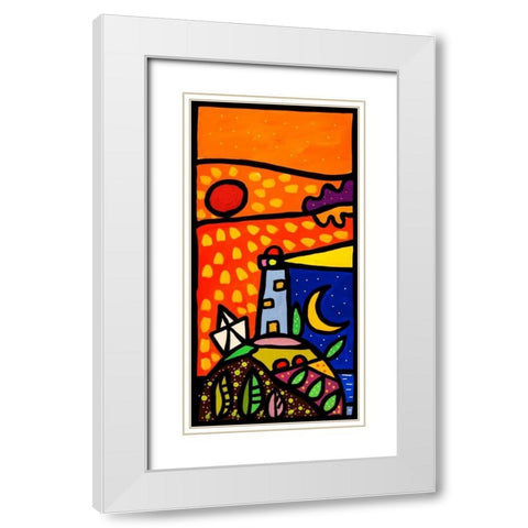 Faro nella notte White Modern Wood Framed Art Print with Double Matting by Wallas