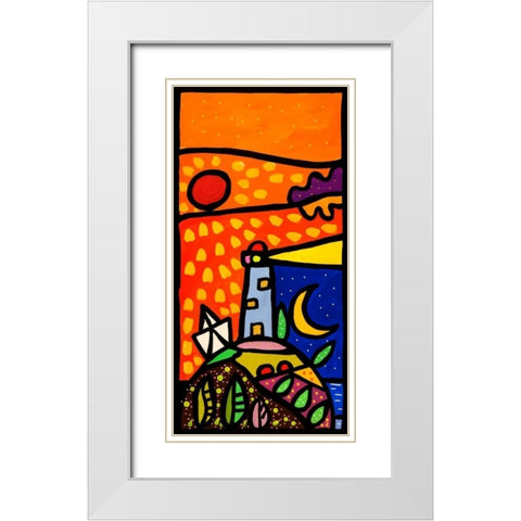 Faro nella notte White Modern Wood Framed Art Print with Double Matting by Wallas