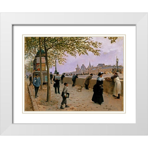 On the Banks of the River Seine White Modern Wood Framed Art Print with Double Matting by Beraud, Jean