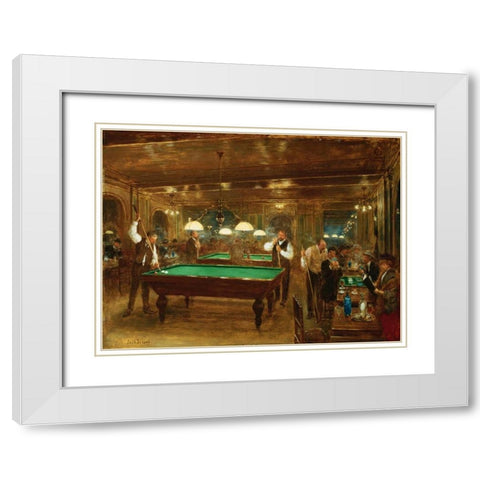 The Billiards White Modern Wood Framed Art Print with Double Matting by Beraud, Jean