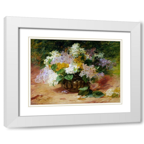 A Still Life of Lilacs White Modern Wood Framed Art Print with Double Matting by Jeannin, Georges