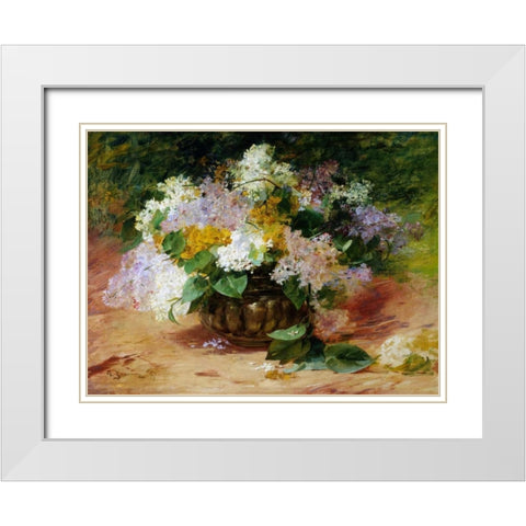 A Still Life of Lilacs White Modern Wood Framed Art Print with Double Matting by Jeannin, Georges