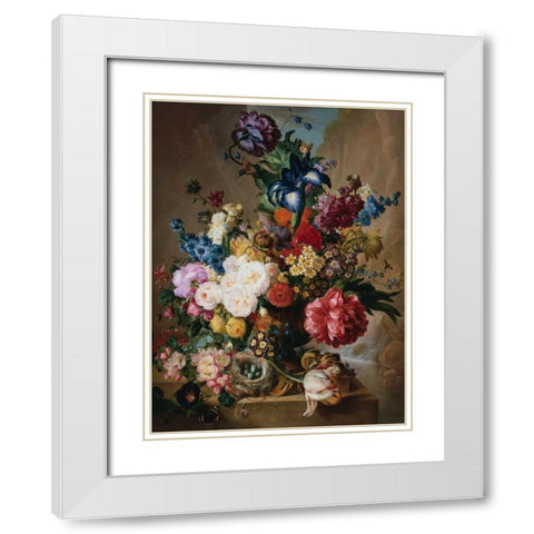 Poppies Peonies and other Flowers in a Terracotta Vase White Modern Wood Framed Art Print with Double Matting by van Os, Jan