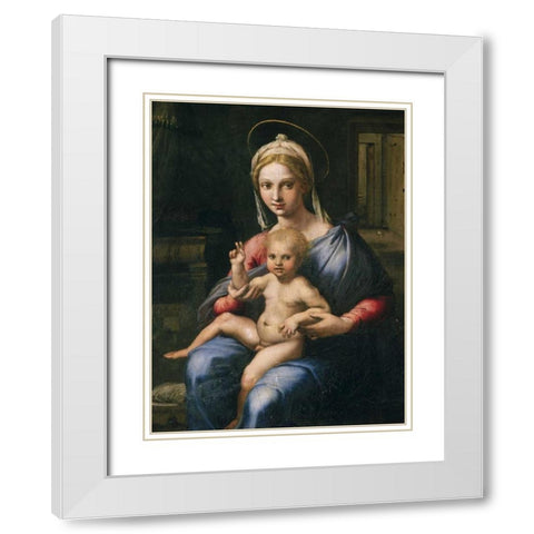 Vergine e Bambino White Modern Wood Framed Art Print with Double Matting by Giulio Romano