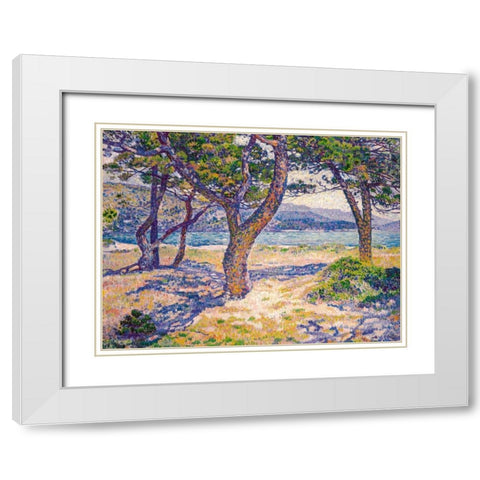 The Mediterranean at Le Lavandou White Modern Wood Framed Art Print with Double Matting by Van Rysselberghe, Theo