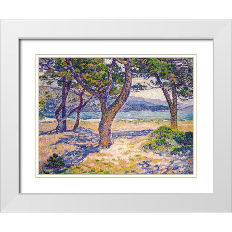 The Mediterranean at Le Lavandou White Modern Wood Framed Art Print with Double Matting by Van Rysselberghe, Theo