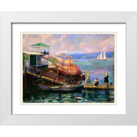 Swimming in the Bay White Modern Wood Framed Art Print with Double Matting by Glackens, William James