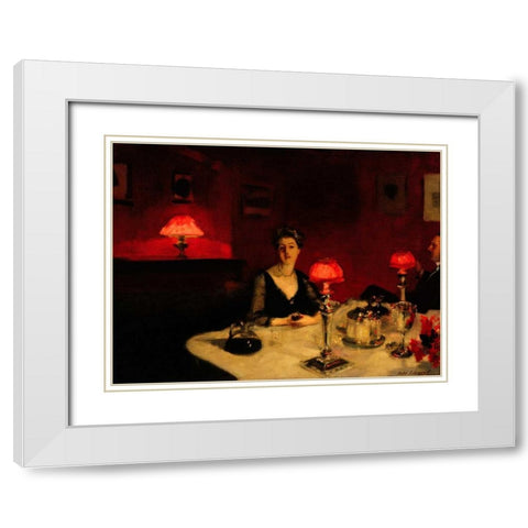 A Dinner Table at Night White Modern Wood Framed Art Print with Double Matting by Sargent, John Singer