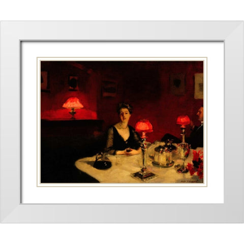 A Dinner Table at Night White Modern Wood Framed Art Print with Double Matting by Sargent, John Singer