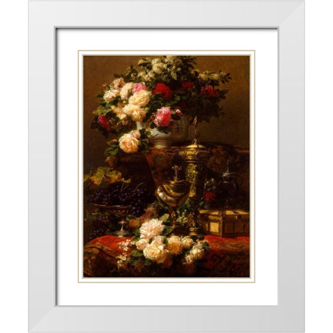 Flowers and fruit White Modern Wood Framed Art Print with Double Matting by Robie, Jean-Baptiste