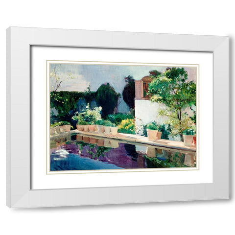 Palace of Pond, Royal Gardens in Seville White Modern Wood Framed Art Print with Double Matting by Sorolla y Bastida, Joaquin