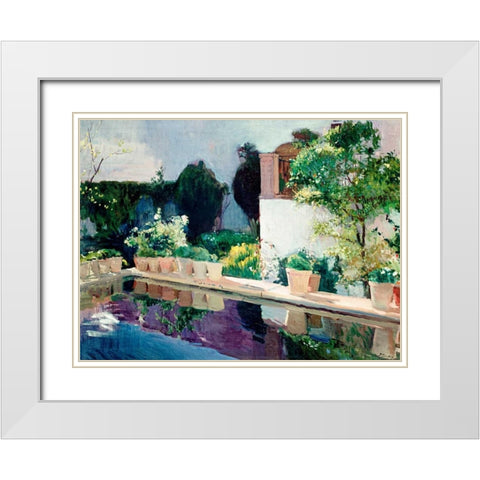 Palace of Pond, Royal Gardens in Seville White Modern Wood Framed Art Print with Double Matting by Sorolla y Bastida, Joaquin