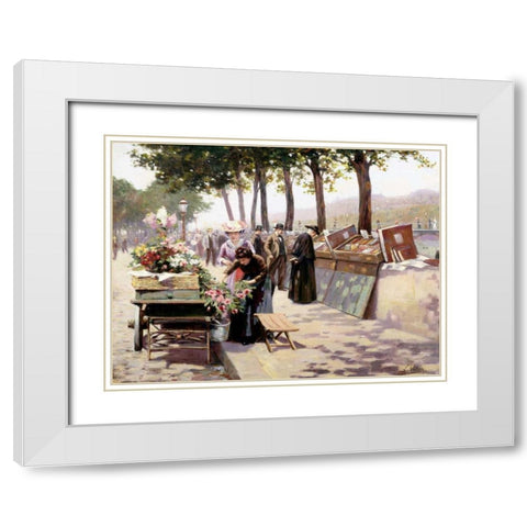 The Quays of the Seine, Paris  White Modern Wood Framed Art Print with Double Matting by Voirin, Jules Antoine