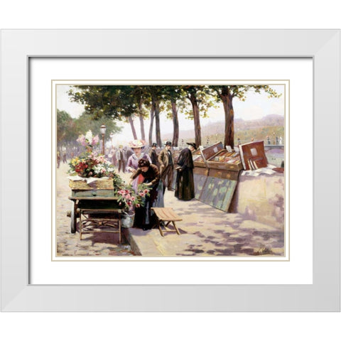 The Quays of the Seine, Paris  White Modern Wood Framed Art Print with Double Matting by Voirin, Jules Antoine