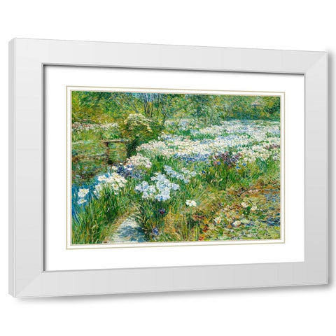 The Water Garden White Modern Wood Framed Art Print with Double Matting by Childe Hassam, Frederick