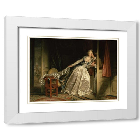 The Stolen Kiss White Modern Wood Framed Art Print with Double Matting by Fragonard, Jean-Honore