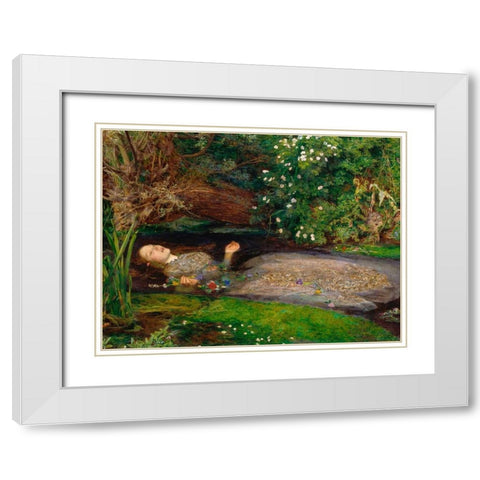 Ophelia White Modern Wood Framed Art Print with Double Matting by Millais, John Everett
