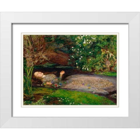 Ophelia White Modern Wood Framed Art Print with Double Matting by Millais, John Everett
