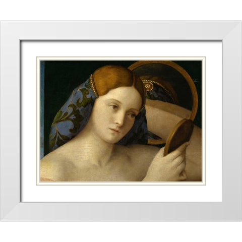 Giovane donna allo specchio White Modern Wood Framed Art Print with Double Matting by Bellini, Giovanni