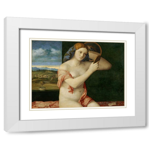 Giovane donna allo specchio White Modern Wood Framed Art Print with Double Matting by Bellini, Giovanni